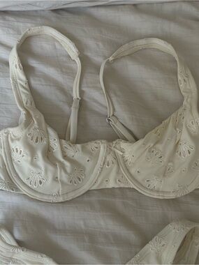 Embroidered Cream Bikini Top with Underwire Support